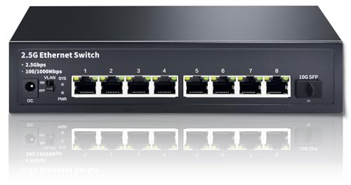 STEAMEMO 8-Port 2.5G Ethernet Switch with 10G SFP | Plug-and-Play Unmanaged Network Switch | 60Gbps Switching Capacity | Compatible with Gigabit/2.5Gb Multi-Gig for NAS, PC, Gaming & Home Office