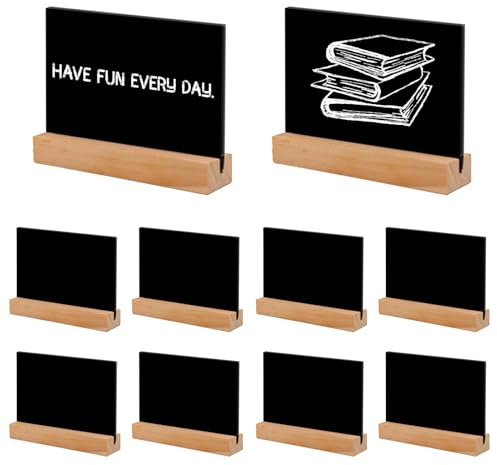 Vueinrg 10 Stück kreidetafel klein 10 x 7.5cm preisschilder aufsteller, Doppelseitige kleine tafeln zum beschriften buffet schilder mit Holzständern für Geburtstag Hochzeit Bar Café