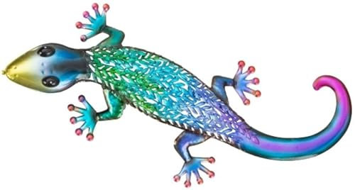Geschenkestadl Bunter Metall Gecko 62cm Wandfigur Gartenfigur Dekoration Haus und Garten, 882301