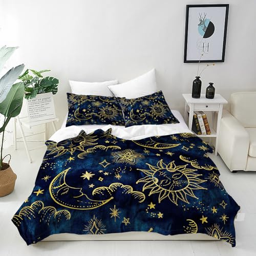 ANHOPE Astrologie Sonne Mond Sterne Bettwäsche Set 2 Teilig Weich Bettbezug 135x200 cm & Kissenbezug 80x80 cm Microfaser Bettbezüge Set mit Reißverschluss Ganzjahres Bettdeckenbezug Set