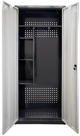 PROREGAL Motorradschrank Owl mit 3X Staufächer & 1x Fachboden | HxBxT 192x80x37cm | Anthrazitgrau/Lichtgrau | Mehrzweckschrank Garderobenschrank Spind Flügeltürenschrank Metallschrank abschließbar