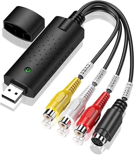 USB 2.0 Audio Video Grabber Converter, VHS to Digital DVD for Windows Pc Video Editing Hi8 Digitize with Scart/AV Converter Adapter for Mac and Windows 10