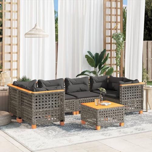 Homgoday Gartensofa-Set 7-teilig mit grauen Kissen aus Polyrattan, Möbel Set Schlafsofa Wohnzimmer Sofa Garten, Set Modernes Sofa für den Außenbereich, Möbel Modell 3261747