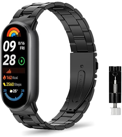 ZoRoll Armband kompatibelt med Xiaomi Smart Band 10/Band 9/Band 8, justerbart metallarmband i rostfritt stål kompatibelt med Xiaomi Mi Band 10/Mi Band 9/Mi Band 8, svart, Mi Band 9/Mi Band 8