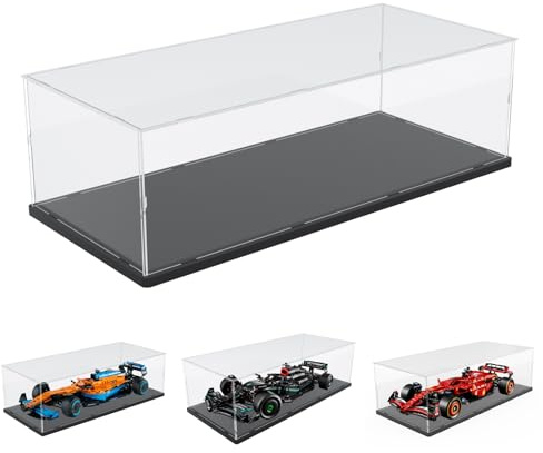 Choowin Acrylic Display Case for Lego Ferrari F1 for Lego Red Bull F1 for Lego Mercedes F1 for Lego McLaren F1 Car Display Thickened Clear Display Cases for Collectibles Assemble Dustproof(Black Base)