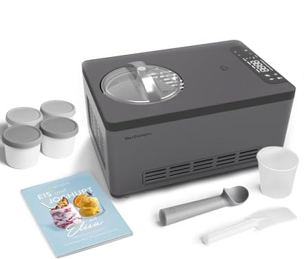 SPRINGLANE Eismaschine & Joghurtbereiter Elisa 2,0 L mit selbstkühlendem Kompressor 220 W, aus Edelstahl mit Kühl- und Heizfunktion (Elisa Anthrazit, Eismaschine + 4 Eisbehälter Grau)