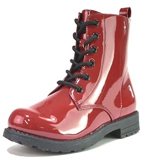 BARTIUM Girls Lace Up Black Boots Infants Kids Round Toe Winter Shiny Red Ankle Zip Up Shoe Size 10-2.5