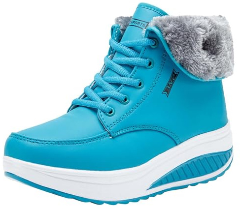 Générique Bottes pour Femme Chaude Chaussures Femmes Bottes Botte de Randonnée Chaussures Chaudes de Ski en Plein Épaississement Compensées Femme Chaussure d'hiver (Blue,37)
