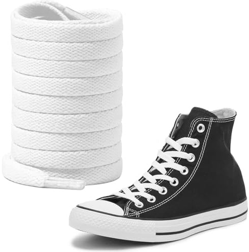 UamGlsob Lacets Plats en Coton pour Converse Haute Montante, Longs Lacets Renforcés pour Baskets Toile/Sport, Résistants et Stylés