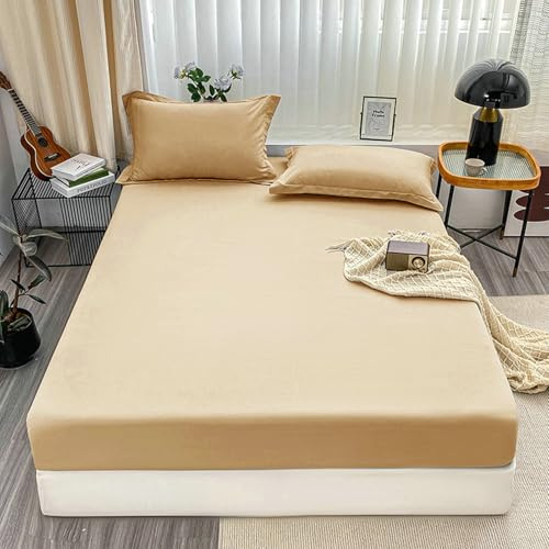 Stfery Bettlaken 203X153, Polyester Bettlaken Einfarbige Farbe Spannbetttücher Matratzenhöhe Bis 20cm Hell Khaki
