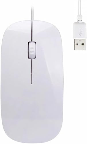 USB 3.0 Wired Slim Mouse, Optical 2.4GHZ USB Desktop Mouse,3 button mouse 1600 DPI, Ultra Slim USB Wired Mouse For Computer, Windows PC, Desktop, Laptop Gaming Accessories (White)