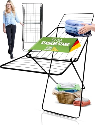 STAHLMANN ® Wäscheständer klappbar[18M Trockenfläche ] - Wäscheständer[Made IN EU] - Wäscheständer-Schwarz- Wäscheständerplatzsparend