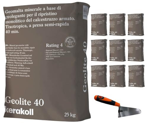 FORTUNATO Geomalta Minerale Tixotropica 10 Sacchi Da 25 kg Cazzuola Punta Tonda 16 cm Ripristino Restauro Calcestruzzo