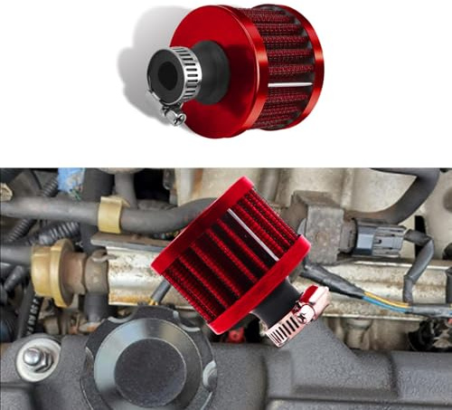 12mm Universal Cone Air Intake Filter Breather – High-Flow Cold Air Filter for Small Engines, Car & Motorcycle – Mini Aluminum Intake Accessory (Red)