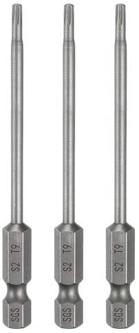 QUARKZMAN 3Pz T9 Punte Cacciaviti Torx 3.15 (80mm) L Set Precisione | Gambo Esagonale 1/4, Magnetiche, Senza Foro, Antimanomissione, a Stella a 6 Punte, in Acciaio S2, per Uso Industriale