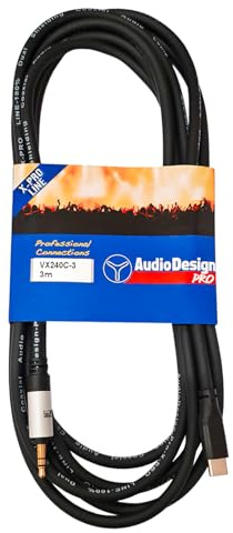 AUDIODESIGN PRO Cavo adattatore professionale da USB-C a Jack 3.5mm maschio per ingressi AUX, 3 metri, connettori placcati in oro, audio senza distorsioni, X-PRO Line