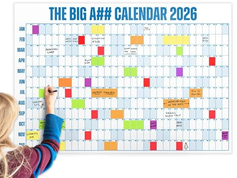 The Big A## Calendar Full-Year Wall Calendar – 2026 Dry-Erase – Includes 1 Marker & 100 Labels – Lightweight, Easy to Hang Yearly Calendar – Year at a Glance – Plan Big Goals & Adventures – Blue