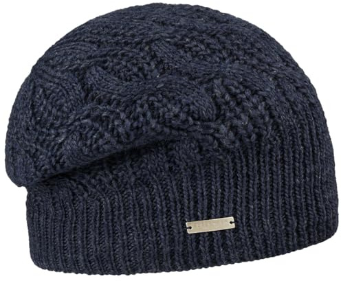 Seeberger Landesta Headsock mössa dammössa vintermössa stickad mössa dam – med foder höst-vinter, Mörkblå, one size