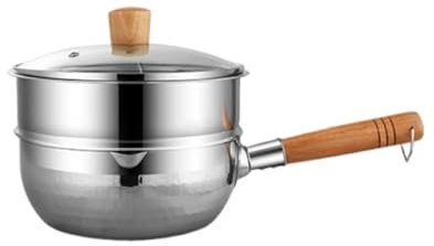 XYUERU Olla Tradicional Japonesa con vaporera, Olla Antiadherente con Mango de Madera, Cacerola de Acero Inoxidable Martillado con Revestimiento Antiadherente for Cocina y Comedor Social.(18cm)