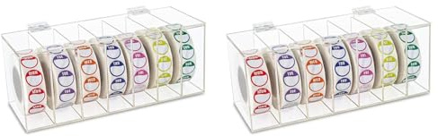 Remingtape 2X Etikettenspender Aus Acryl mit Abdeckung für Den Wochentag, mit 7 Fächern, für Aufkleberrollen Zur Wandmontage (Ohne Etikett)