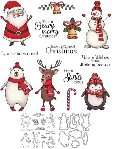 Weihnachtsmann Tiere Stempel und Stanzformen für Kartenherstellung Schneemann Sika Hirsch Transparente Silikon Klare Stempel und Metall-Schnittformen Sets für DIY Scrapbooking Papierbasteln