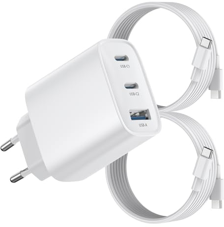 BHHB 40W USB C Ladegerät, Adapter Netzteil 3 Ports Stecker mit USBC USB A, Schnellladegerät Ladestecker mit Zwei 2M USB-C-Kabel, Kompatibel mit iPhone 17 16 15 Plus Pro Max,Samsung Galaxy S25 S24