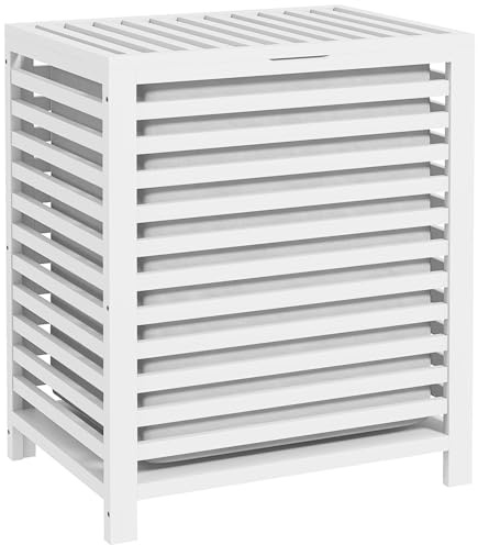 HOMCOM Cesto para Ropa Sucia de Bambú Capacidad de 55L Cesta para la Colada con Tapa 2 Asas y Bolsa Extraíble Forma Rectangular 50x36x60 cm Blanco