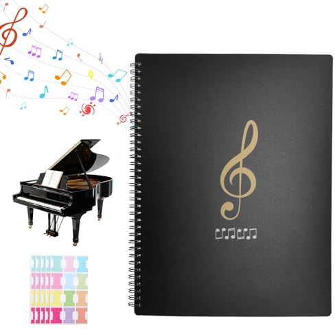Carpeta para partituras A4 con 20 bolsillos, carpeta coral negra, de plástico resistente al agua, con etiquetas de índice, carpetas para coro, partituras, escuela, piano y guitarra