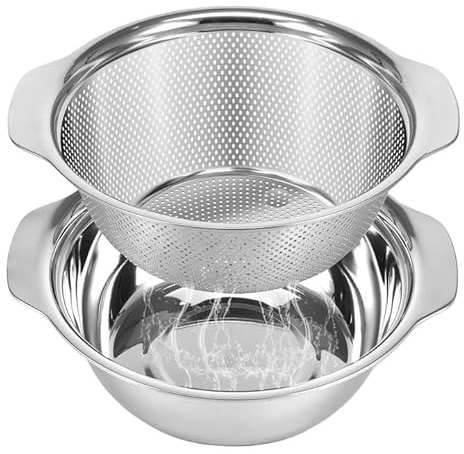 Edelstahl-Sieb mit Schüssel 2-teilig 27cm – für Nudeln & Gemüse | 2-teiliges Edelstahl-Sieb mit Schüssel – 27 cm Küchensieb für Nudeln, Gemüse, Obst, Reis & mehr