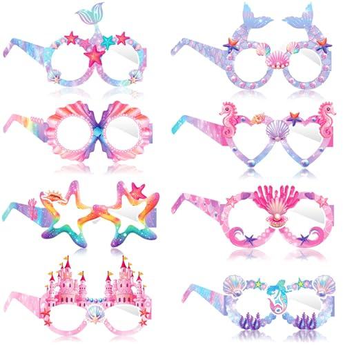 Ovanda Mermaid Party Decorations, Meerjungfrau Geburtstag Deko, Mermaid Themed Paper Eyeglasses, Beach Photo Booth Props, Partybrille Ozean-Thema, Papier Party Brille