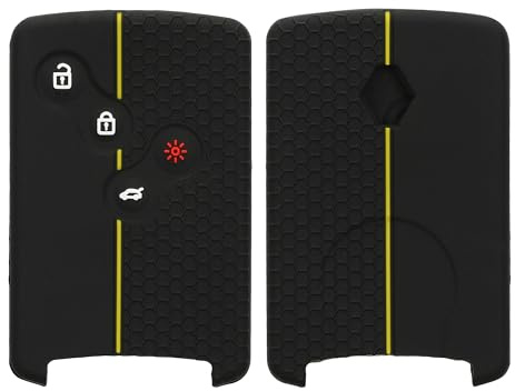kwmobile Carcasa Compatible con Llavero de Renault Llave de Coche de 4 Botones (Solo Keyless Go) Funda - Funda para Mando de Coche de Silicona - Negro / Amarillo