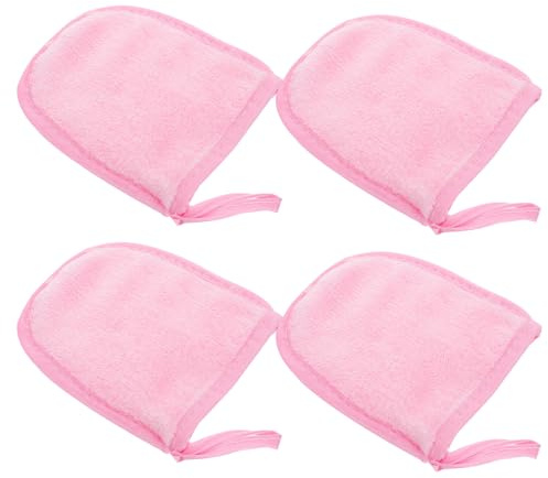 Healvian Facial Cleaning Gloves Fiber Makeup Remover Puff Reusable and Washable 4pcs Pink with Simple Design, for Travel and Daily Skin Care
