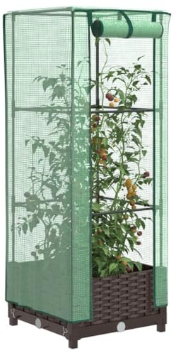 Mokuyary Aiuola rialzata con rivestimento effetto rattan, 40 x 40 x 123 cm, aiuola rialzata, per la coltivazione di fiori, piante grasse, terrazza, balcone, A1