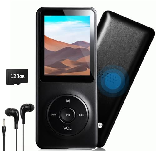 128GB MP3 Player with Bluetooth - Portable Music Player for Kids - with Built-in HD Speaker, Voice Recorder, HiFi Sound, E-Book (Included Earphones)