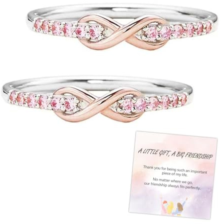 Forever Best Friends Pink Infinity Ring Set, 2Pcs Adjustable Infinity Love Knot Friendship Rings, Best Bitches Promise Friendship Ring Jewelry Gift for Bestie Sister Friend (Pink)
