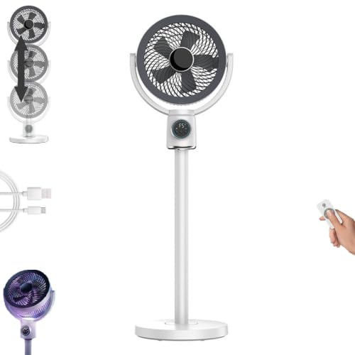 Generico Ventilatore a circolazione d'aria a piantana con batteria da 8000 mAh,Ventilatore silenzioso Ricaricabile USB-C con Telecomando,Oscillazione 100° e Inclinazione 90°,Luce LED Notturna