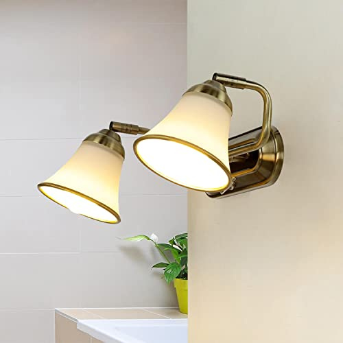 Licht-Erlebnisse Wandleuchte Bad verstellbar mit Kippschalter, Spiegelleuchte, Jugendstil, schwenkbar, Bronze, blendarm, Glas, 2-flammig, E14, B:42 cm, Wandlampe Spiegel