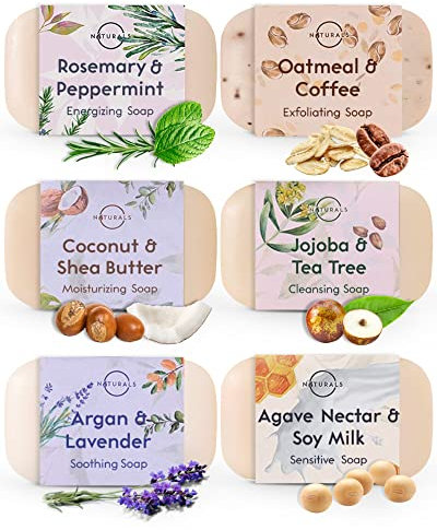 O Naturals Moisturizing Soap Bars - Natural Soap Bar, Organic Soap - Body Soap Bars, Face Soap & Hand Soap - Shower Soap, Body Wash Bar - Stocking Stuffers for Adults (6 pieces, Natural Soap)
