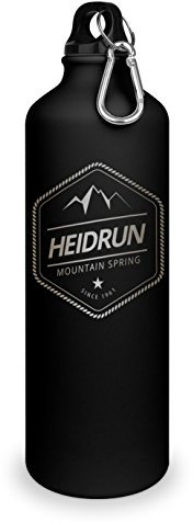 Trinkflasche mit Namen Heidrun - graviert mit Adventure Layout, Aluminiumflasche mit Gravur, Sportflasche - matt schwarz