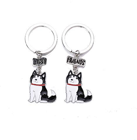 Hunde-Schlüsselanhänger, niedlicher Hundeanhänger, Freundschaftsset, Metall, Taschen-Anhänger, bestes Geburtstag, Weihnachten (Alaskan Malamute Schwarz)