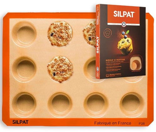 Silpat Moule 12 Muffins – Cuisson Parfaite, Démoulage Facile – Moule Silicone Antiadhésif – Résistant, Réutilisable – Idéal Pâtisserie, Recettes Salées – Qualité Professionnelle, Format Pratique