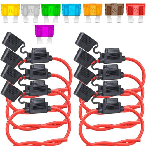 Gebildet 8pcs 32V 30A Portafusibile di Standard Lame, 12AWG ATO Portafusibile In-Line, Protezione Sovraccarico con 8pcs Fusibile (3A/5A/7.5A/10A/15A/20A/25A/30A), per Auto Barca Motocicletta