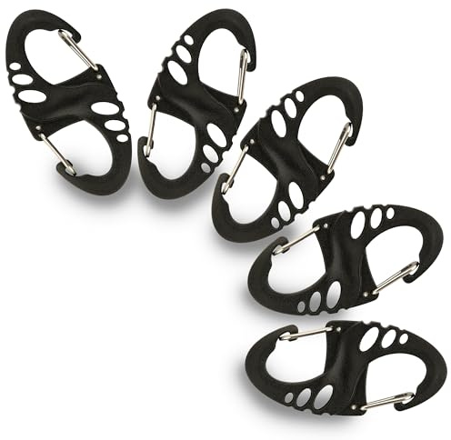 Carabiner Clip - Double Spring snap Hook- 5 Pack S-Biners - Locking Key Ring - Black Mini Carabiners