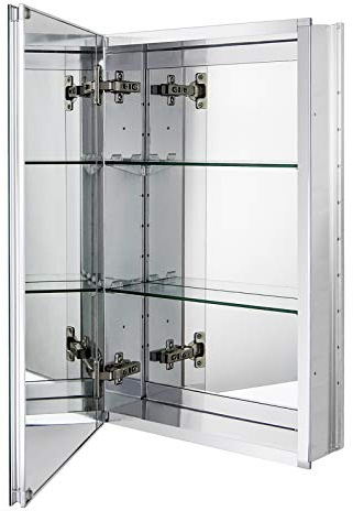 Fundin Aluminum Bathroom Mirror Cabinet Recess Mount Only, with Framless Double Sided Mirror Door, 15 Inch x 24 Inch