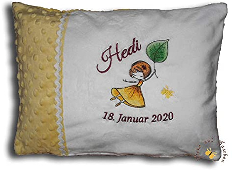 Besticktes Kinderkissen Babykissen mit einem Mädchen-Motiv | personalisiert mit Namen, Stoffe in weiteren Farben wählbar
