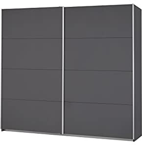 Rauch Möbel Caracas Schrank Kleiderschrank Schwebetürenschrank, Grau metallic, Schwarz, 2-TRG., inkl. Zubehörpaket Classic 2 Kleiderstangen, 4 Einlegeböden, 1 Hakenleiste, BxHxT 226x210x62 cm