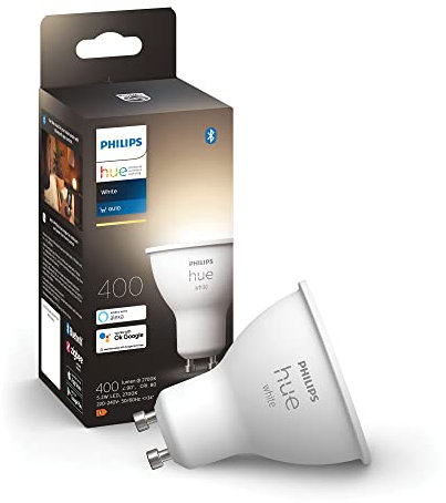 Philips Hue White GU10 LED Spot 1er Pack (400lm), dimmbare LED Lampe für das Hue Lichtsystem mit warmweißem Licht, smarte Lichtsteuerung über Sprache und App