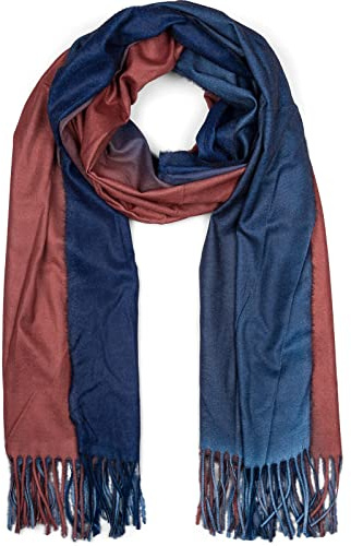 styleBREAKER Damen Schal Ombré Farbverlauf 2-Tone | 192x69 cm Maß, 9 cm lange Fransen an den Enden, weiches Winter-Tuch, vielseitig als warme Schulter-Stola nutzbar.