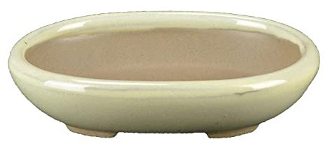 Japanische Bonsaischale Morrisan oval aus weiss glasiertem Steinzeug 9,5x7x2 cm - B02-8-10C