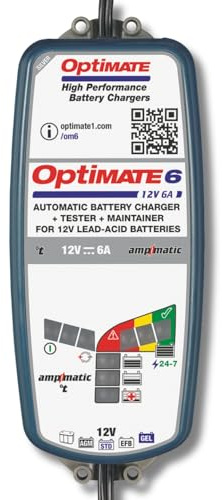 OptiMate 6 12V Car Battery Charger & Maintainer, 6A Smart Charger for AGM, EFB, GEL & Standard Lead-Acid Batteries, 0.5V Recovery